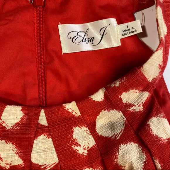 Eliza J Redish/Orange & White Polka Dot Sleeveless A-Line Dress W/Silver Belt 8 - Picture 11 of 16